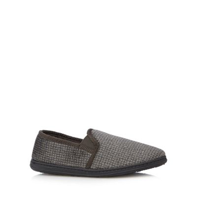 Khaki checked moccasin slippers